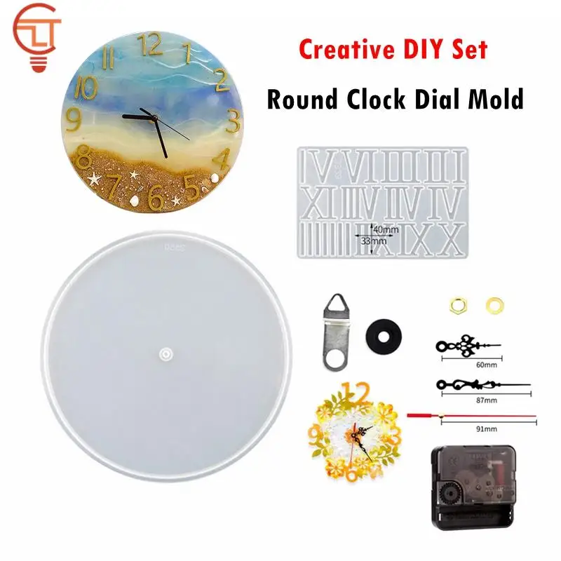 

Round Clock Dial Mold DIY Resin Crystal Epoxy Roman Numeral Ornament Wall Hanging Home Decoration Clock Movement Silicone Mould