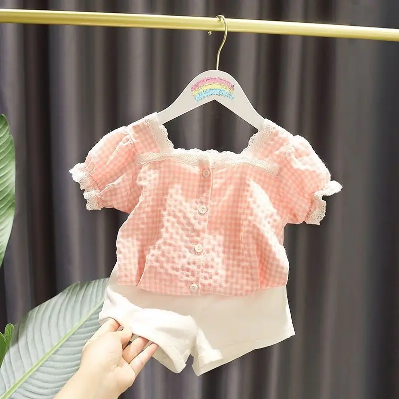 Baby Girls Set 2Pcs 2023 Summer Short-sleeved Top + Shorts Lace Plaid Print Korean Fashion 0-5Y Kids Girls Clothes
Baby Girls Set 2Pcs 2023 Summer Short-sleeved Top + Shorts Lace Plaid Print Korean Fashion 0-5Y Kids Girls Clothes