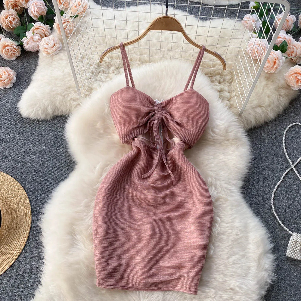 2022 Sexy Tight Suspender Dress Slim in Summer Hollowed Out Drawstring Pleated Short Hip Wrap Dress Women
2022 Sexy Tight Suspender Dress Slim in Summer Hollowed Out Drawstring Pleated Short Hip Wrap Dress Women