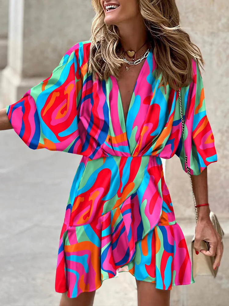 Dress For Women 2022 Autumn Casual Batwing Sleeve Tropical Print Ruffle Hem Dress Vestidos De Mujer Elegant Boho Mini Robe Femal
Dress For Women 2022 Autumn Casual Batwing Sleeve Tropical Print Ruffle Hem Dress Vestidos De Mujer Elegant Boho Mini Robe Femal