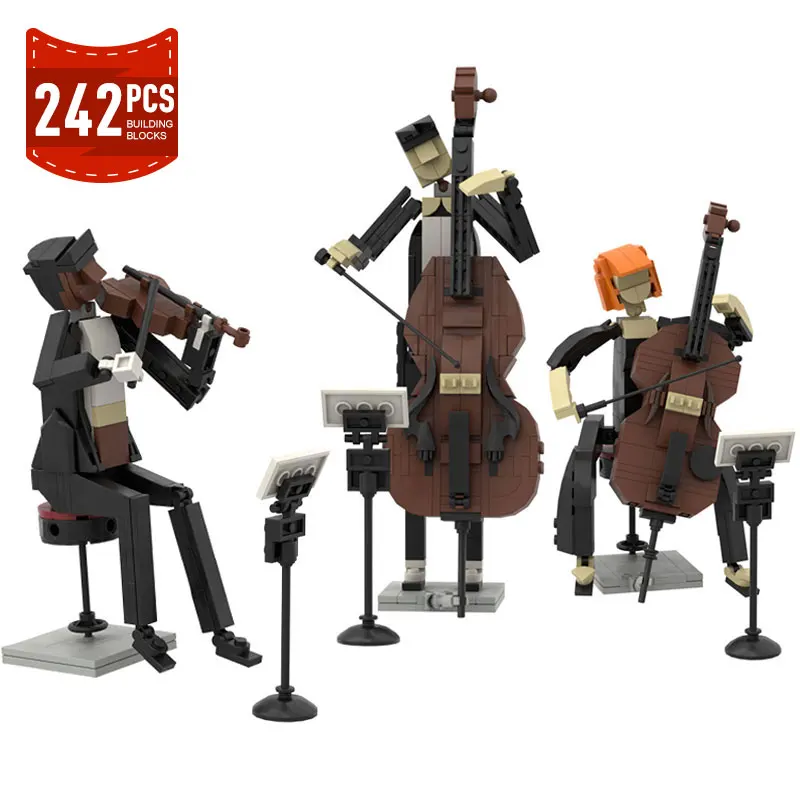 

MOC City Band Jazz Quartet Violin Cello Trumpeter Building Blocks Set Musician Action Figures Decoration Bricks Toys Kid Gifts