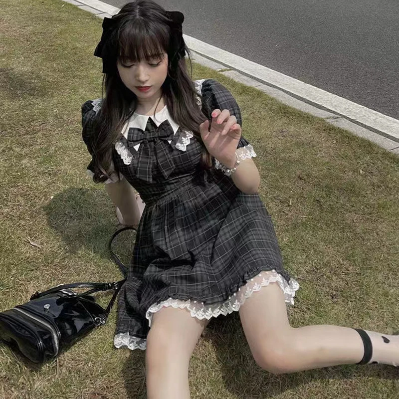 Dresses For Women Summer Japanese Style Black Lolita Soft Girl Cute Doll Collar Bow Waist Plaid Dress
Dresses For Women Summer Japanese Style Black Lolita Soft Girl Cute Doll Collar Bow Waist Plaid Dress