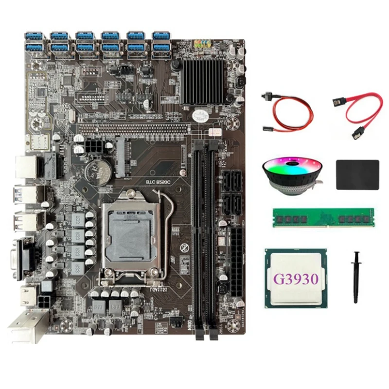 B250C BTC Motherboard 12PCIE To USB3.0 LGA1151 DDR4 4GB 2666Mhz RAM+G3930 CPU+Cooling Fan+SSD 128G ETH Miner Motherboard
B250C BTC Motherboard 12PCIE To USB3.0 LGA1151 DDR4 4GB 2666Mhz RAM+G3930 CPU+Cooling Fan+SSD 128G ETH Miner Motherboard