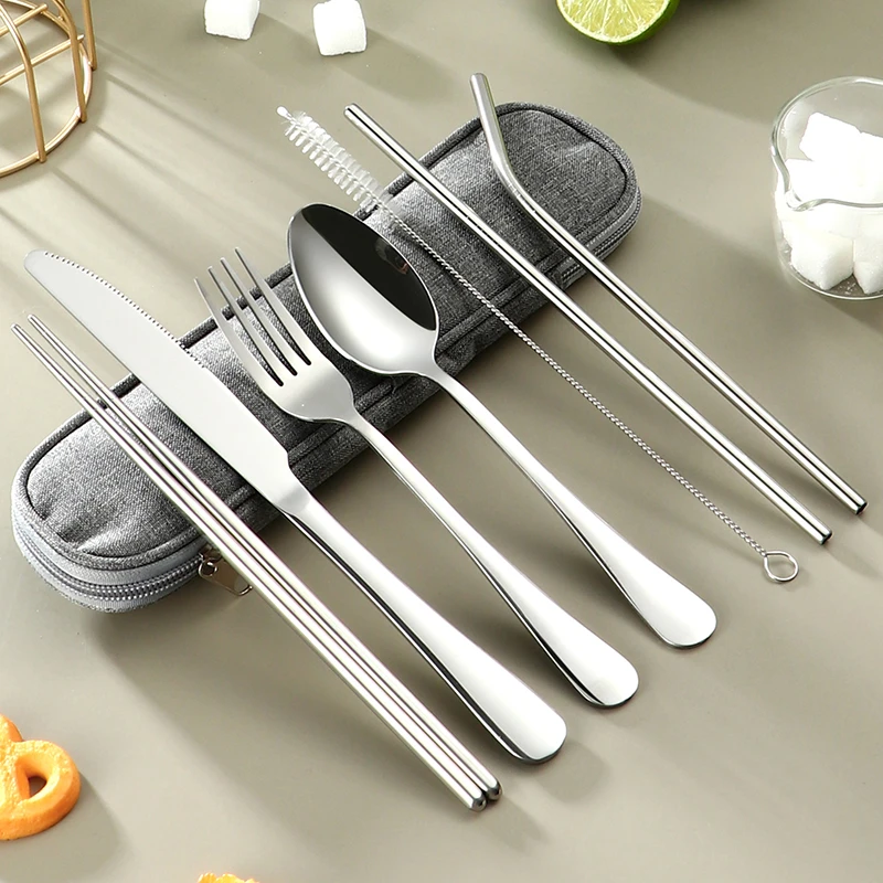 Stainless Steel Dinner Set Portable Travel Camping Cutlery Tableware Set Dinnerware Case Flatware Kit With Cloth Bag
Stainless Steel Dinner Set Portable Travel Camping Cutlery Tableware Set Dinnerware Case Flatware Kit With Cloth Bag
