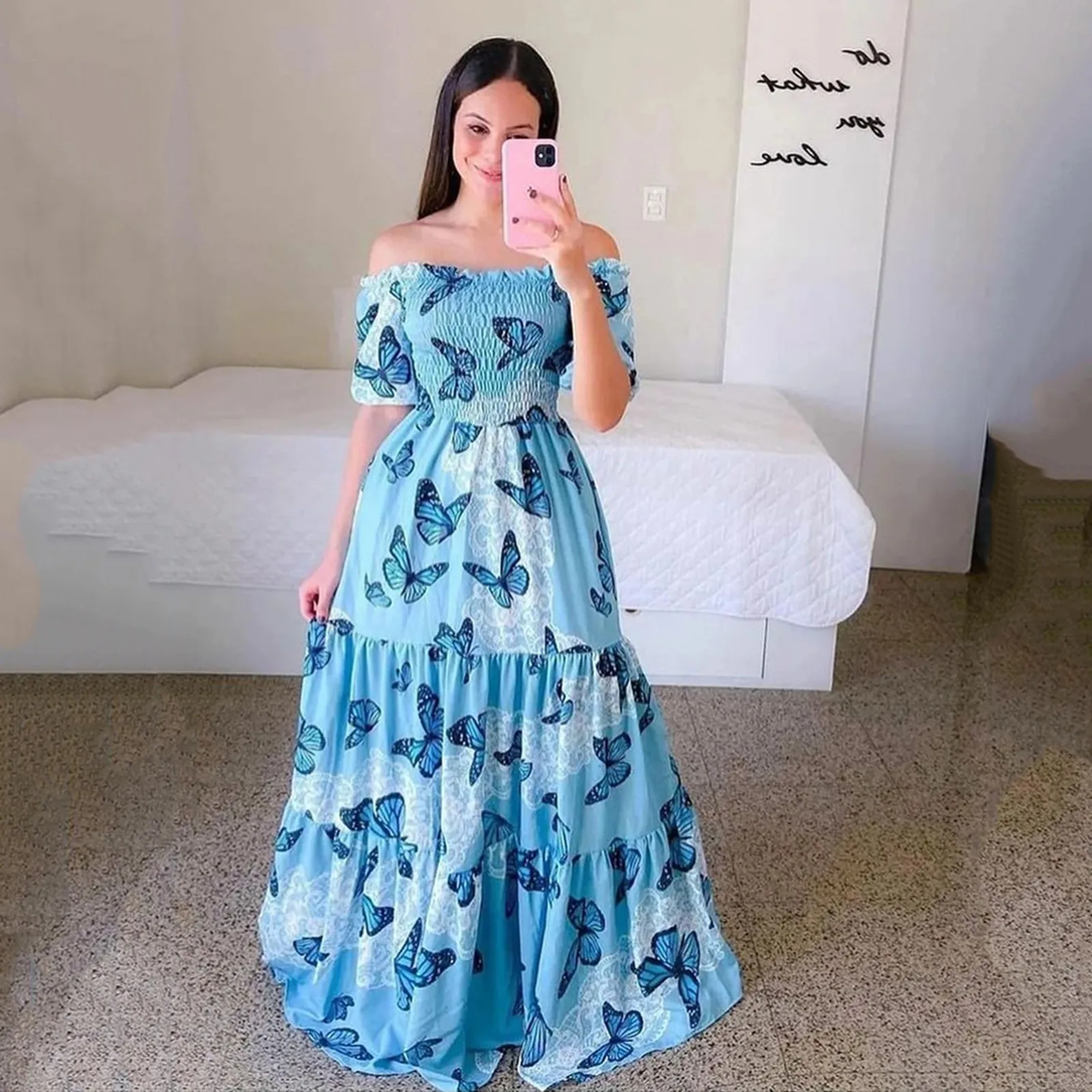 Summer Women’s Off Shoulder Maxi Dress Fower Short Sleeves High Waist Pleated Long Dresses
Summer Women’s Off Shoulder Maxi Dress Fower Short Sleeves High Waist Pleated Long Dresses