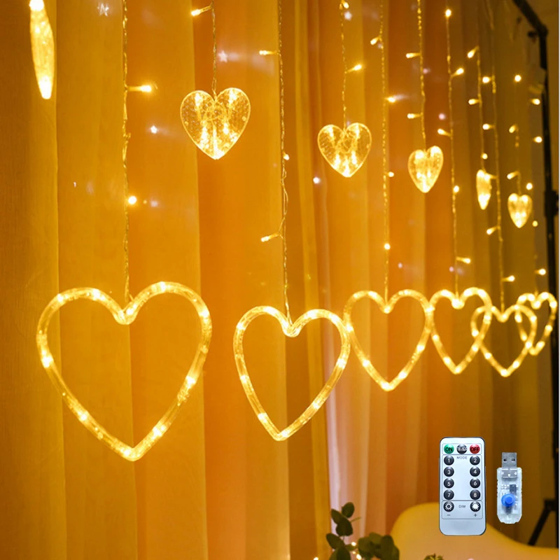USB LED Garland Curtain Light With Remote Control,Heart Shape Hanging Fairy Lights Curtain For Wedding Event,New Year Decoration
USB LED Garland Curtain Light With Remote Control,Heart Shape Hanging Fairy Lights Curtain For Wedding Event,New Year Decoration