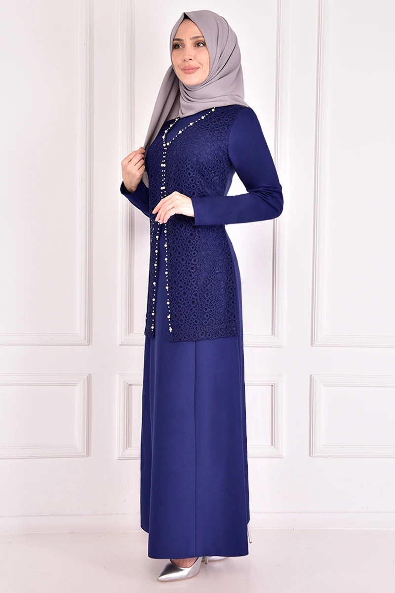 

Pearl Detail Dress Indigo Occasion Dresses For Women Abaya Dress Muslim Woman Dress Saudi Arabian Abaya İslamic Abaya ASM2386