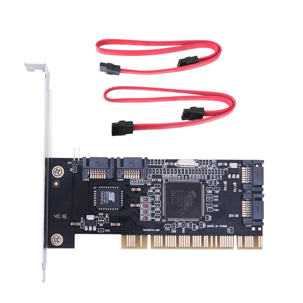 

4 порта PCI SATA Raid контроллер внутренняя плата расширения с двумя Sata кабелями, для настольного ПК, Поддержка жесткого диска SATA