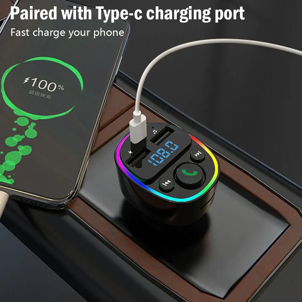 FM Transmitter Bluetooth Car Adapter Fast Car Charger Audio Music Player Calling LED Port USB Type-C Dual 7 Colors Hands-Fr W0A2
FM Transmitter Bluetooth Car Adapter Fast Car Charger Audio Music Player Calling LED Port USB Type-C Dual 7 Colors Hands-Fr W0A2