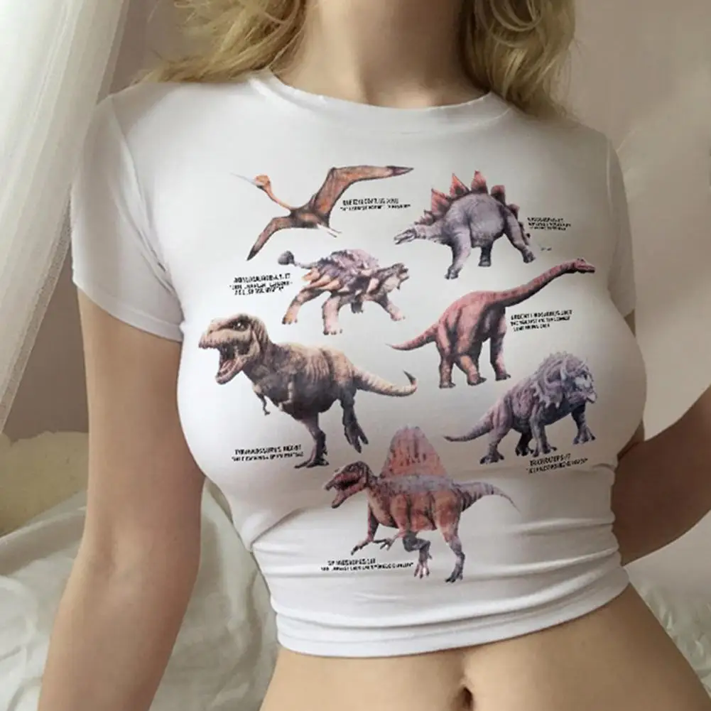 O-Neck Short Sleeve Breathable Women T-shirt Dinosaur Print Exposed Navel Tee Top Elastic Anti-pilling Pullover T-shirt
O-Neck Short Sleeve Breathable Women T-shirt Dinosaur Print Exposed Navel Tee Top Elastic Anti-pilling Pullover T-shirt