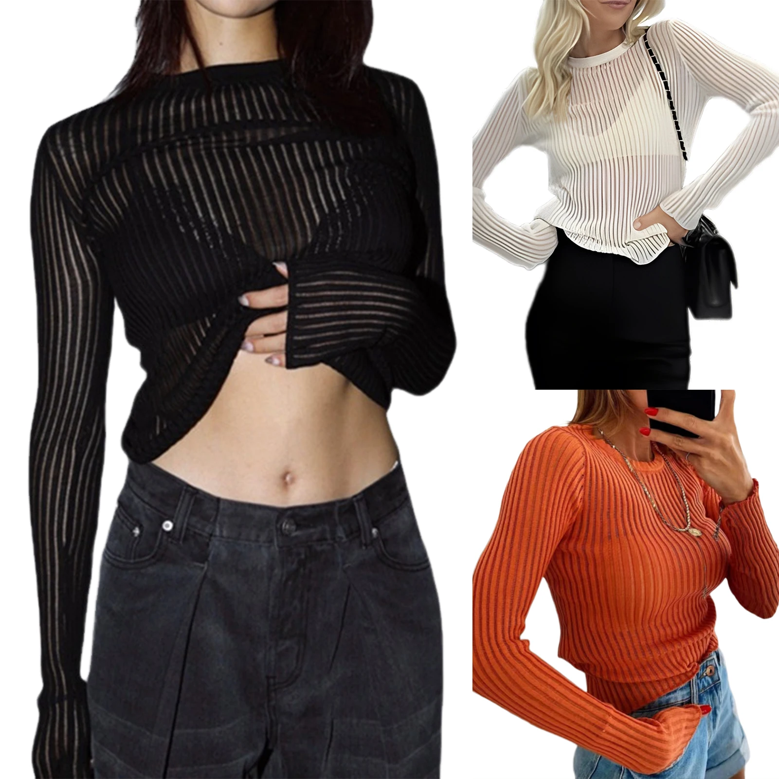 Летняя мода, однотонные элегантные полосатые прозрачные женские топы, сексуальные вязаные футболки, пуловер, облегающий обтягивающий стиль, женский стиль
Летняя мода, однотонные элегантные полосатые прозрачные женские топы, сексуальные вязаные футболки, пуловер, облегающий обтягивающий стиль, женский стиль