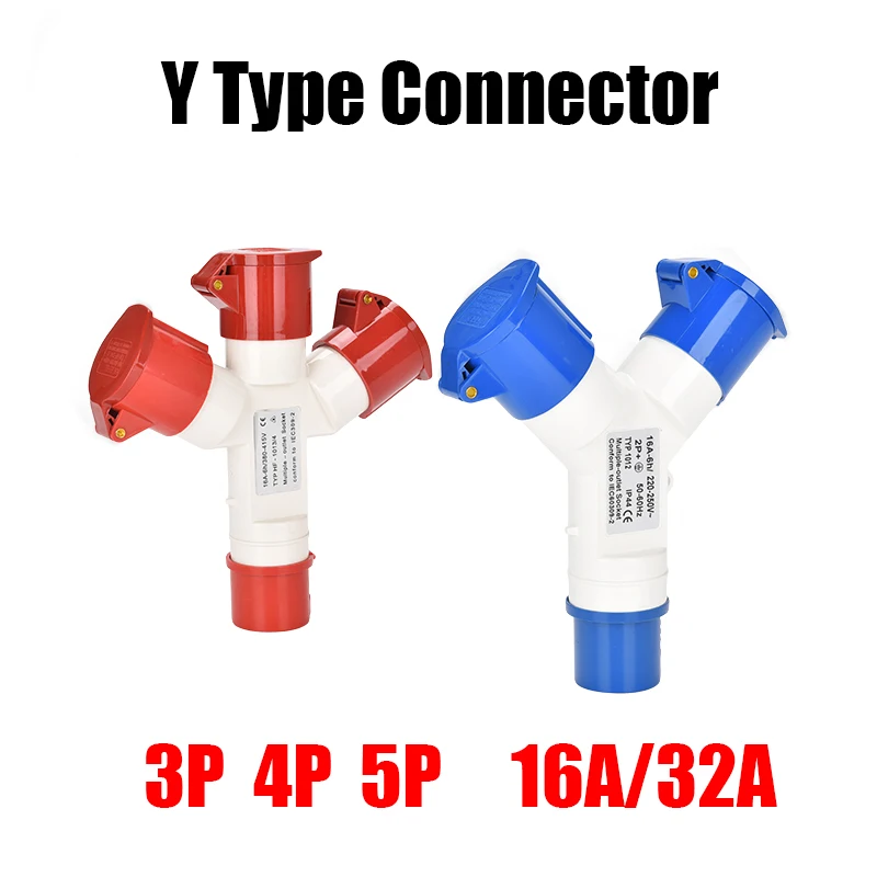 

IP44 Three-way waterproof industrial aviation plug socket Y-type 1 Input to 3 3P 4P 5P 16A 32A Tee Socket 220V 380V