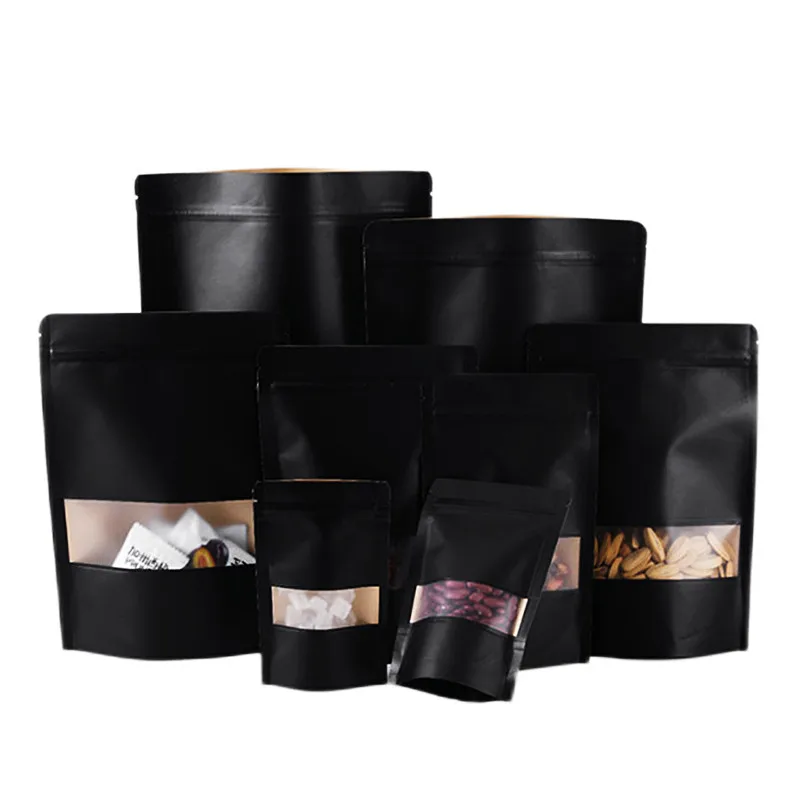 100PCS Black Kraft Paper Frosted Window Ziplock Gifts Bag Resealable Powder Sugar Ground Coffee Nuts Tea Snack Storage Pouches
100PCS Black Kraft Paper Frosted Window Ziplock Gifts Bag Resealable Powder Sugar Ground Coffee Nuts Tea Snack Storage Pouches