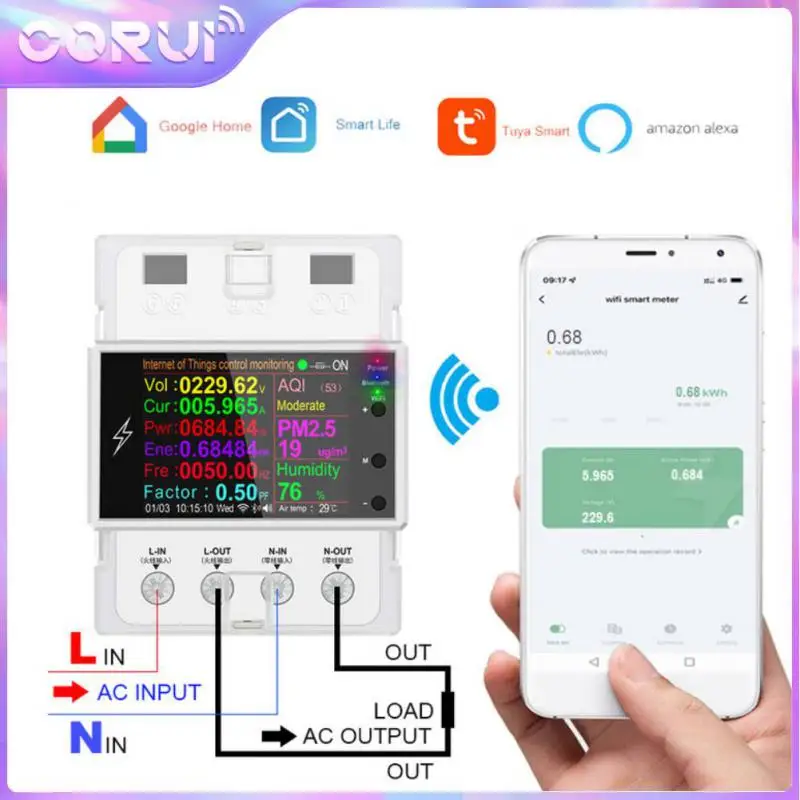 Corui Tuya Wifi/Bluetooth Smart Switch Digital Energy Meter Power Monitor AT4PW 100A AC 220V 110V Kwh Frequency Factor Meter
Corui Tuya Wifi/Bluetooth Smart Switch Digital Energy Meter Power Monitor AT4PW 100A AC 220V 110V Kwh Frequency Factor Meter