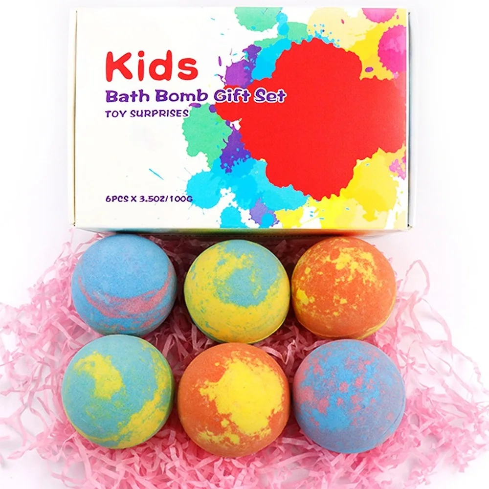 

6Pcs Kids Handmade Bath Bombs with Surpirse Toys Inside Funny Natural Essential Oil Colorful Bubble SPA Shower Salt Ball
