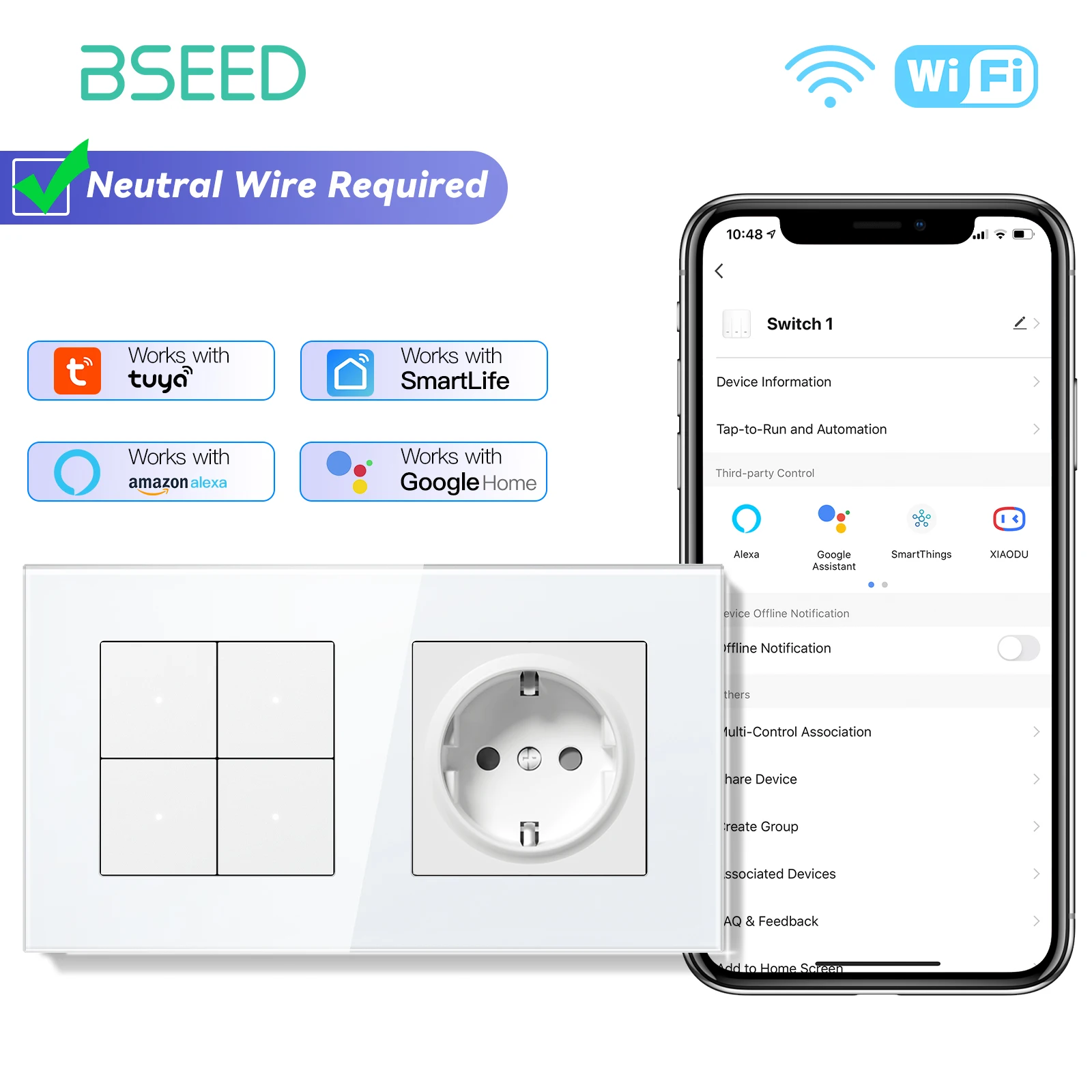 Умные переключатели BSEED Wi-Fi 1/2/3 Gang
Умные переключатели BSEED Wi-Fi 1/2/3 Gang