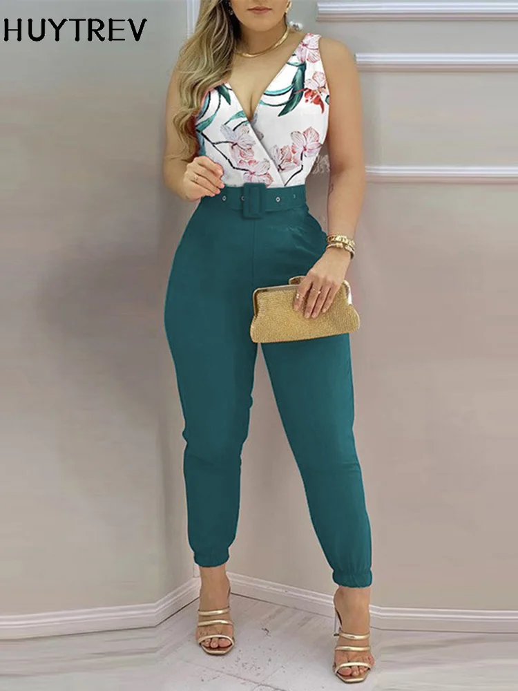 Summer Jumpsuit Women Sexy V Neck Sleeveless Fashion Print Belt Long Pants Rompers For Women Elegant Office Ladies Jumpsuits
Summer Jumpsuit Women Sexy V Neck Sleeveless Fashion Print Belt Long Pants Rompers For Women Elegant Office Ladies Jumpsuits