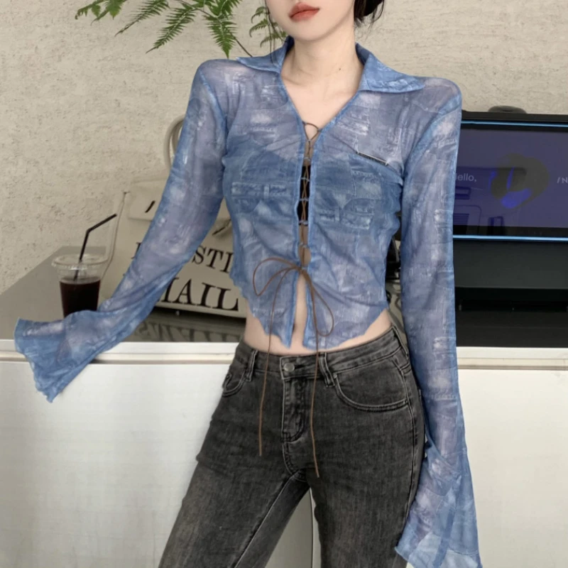 Асимметричная Сетчатая футболка Tie Dye на шнуровке, женская летняя тонкая рубашка с длинным рукавом, пальто, Короткие топы с высокой талией
Асимметричная Сетчатая футболка Tie Dye на шнуровке, женская летняя тонкая рубашка с длинным рукавом, пальто, Короткие топы с высокой талией