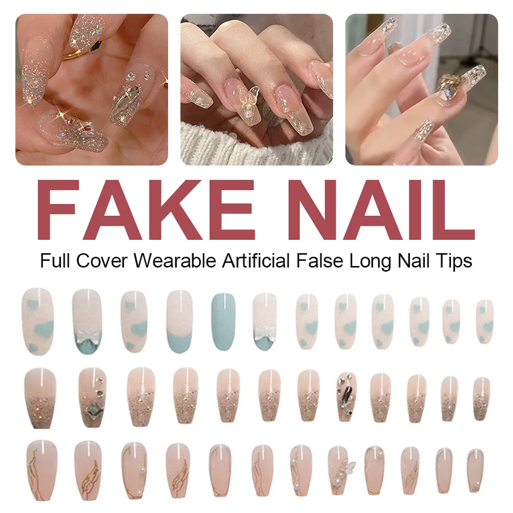False Nails Tips Fake Nail Supplies With Butterfly Bowknot Full Cover Wearable Artificial False Long Nail for Valentine's Day
False Nails Tips Fake Nail Supplies With Butterfly Bowknot Full Cover Wearable Artificial False Long Nail for Valentine's Day