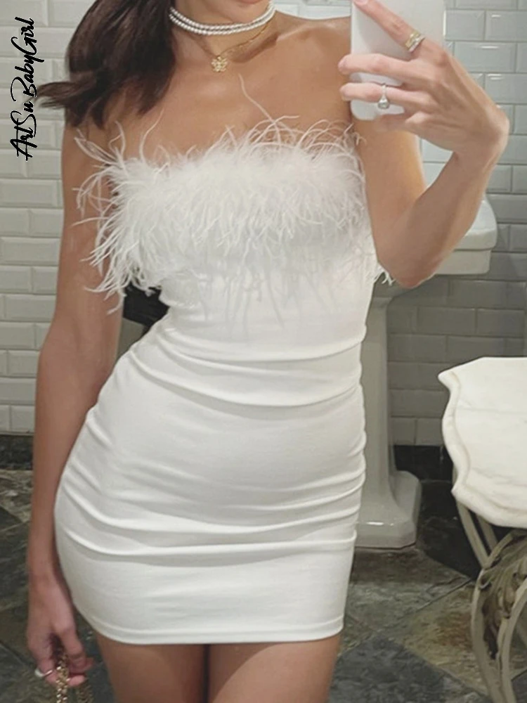 Feather Dress Sexy Strapless Backless Dress White Bodycon Dress Party Club Outfits Streetwear Off Shoulder Mini Dress Women
Feather Dress Sexy Strapless Backless Dress White Bodycon Dress Party Club Outfits Streetwear Off Shoulder Mini Dress Women