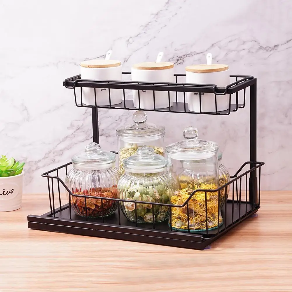 

Kitchen Storage Holders Kitchen Sink Shelving Pull-Out Bathroom Racks Seasoning Drawer Storage Organization Pull-Basket Lay I5Z7