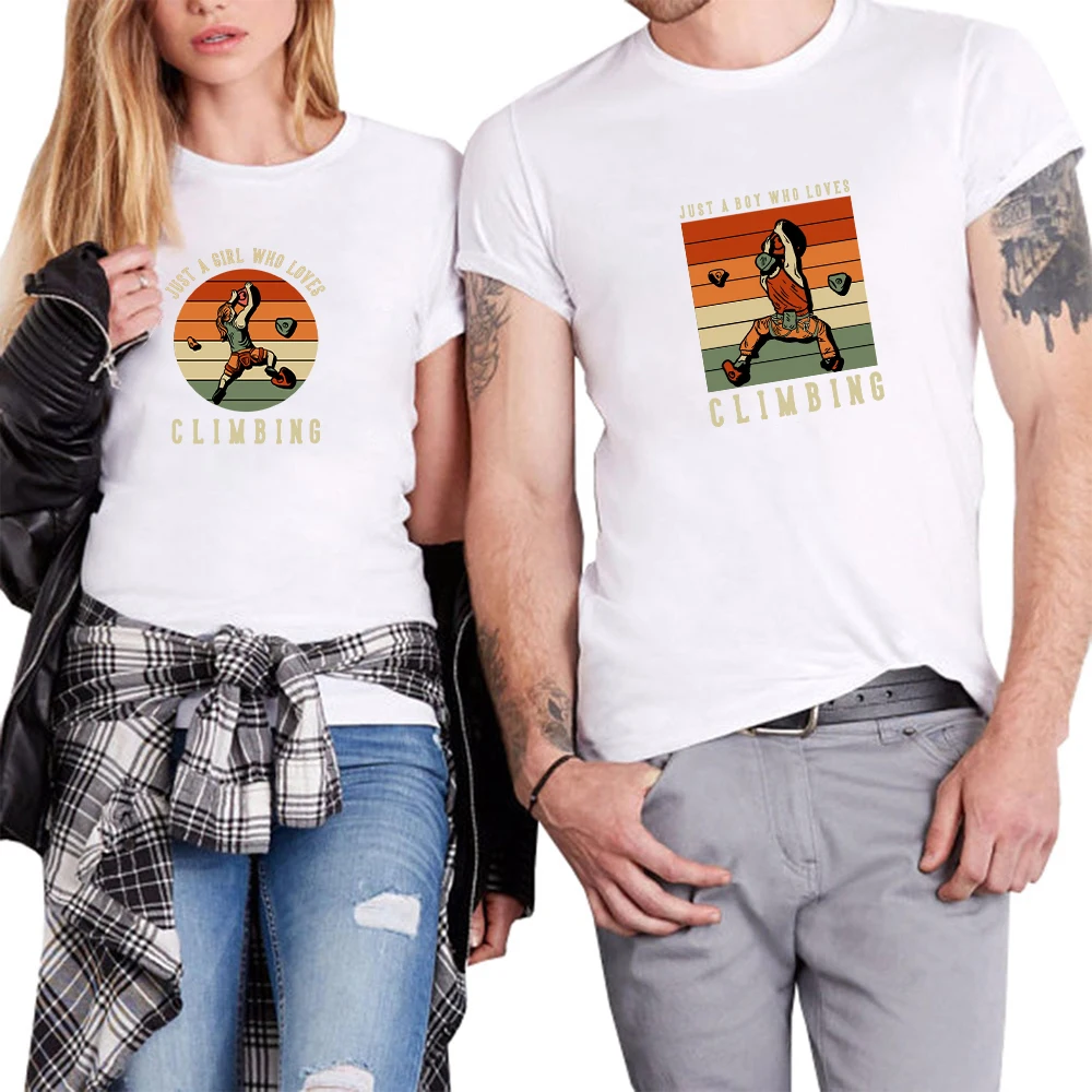 

Футболка для пар, футболка с надписью «Just A Girl Who которая любит скалолазание», повседневная хлопковая летняя футболка с коротким рукавом, топ...