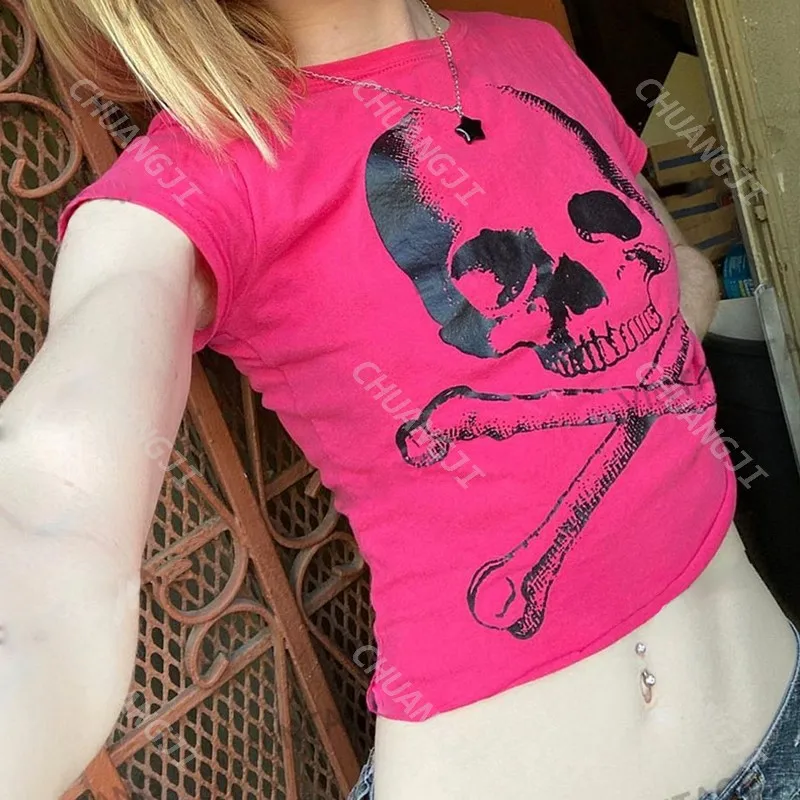 Y2K Crop Top Women O-Neck Gothic 2000s clothes Aesthetic skull print t Shirt Basic Slim Vest Tee tops Girls Streetwear Vintage
Y2K Crop Top Women O-Neck Gothic 2000s clothes Aesthetic skull print t Shirt Basic Slim Vest Tee tops Girls Streetwear Vintage