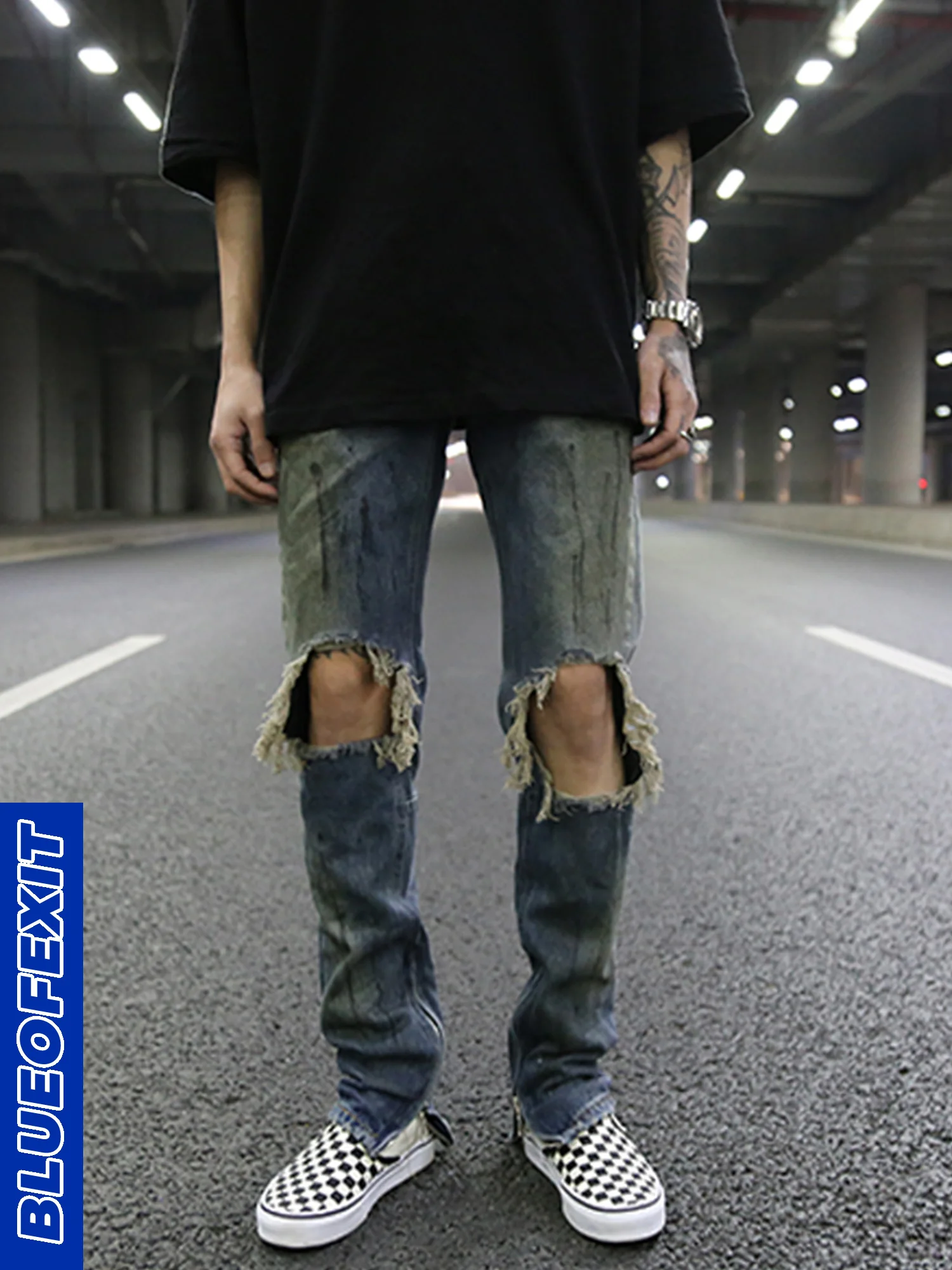BLUEOFEXIT Classic Style Hole Zipper Jeans Kanye High Street Style Trendy Man Clothes Retro dirty Slim Skinny Jeans
BLUEOFEXIT Classic Style Hole Zipper Jeans Kanye High Street Style Trendy Man Clothes Retro dirty Slim Skinny Jeans