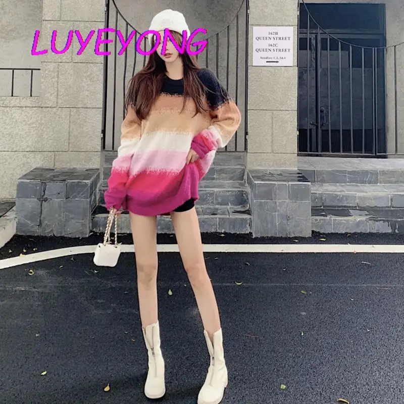 Autumn O Neck Long Sleeve Street Sweet Jumpers Y2k Girl Colorful Striped Knit Pullover Sweaters Rainbow Lady Loose Pull Sweater
Autumn O Neck Long Sleeve Street Sweet Jumpers Y2k Girl Colorful Striped Knit Pullover Sweaters Rainbow Lady Loose Pull Sweater