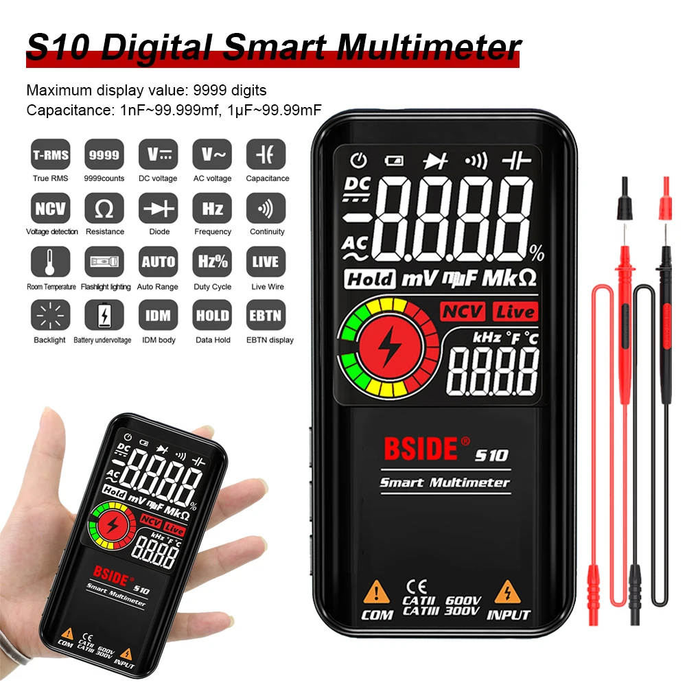 Universal Digital Smart Multimeter Color LCD Display 9999 Digital DC AC Voltage Capacitor Ohm Diode NCV Hz Tester DMM Tool
Universal Digital Smart Multimeter Color LCD Display 9999 Digital DC AC Voltage Capacitor Ohm Diode NCV Hz Tester DMM Tool