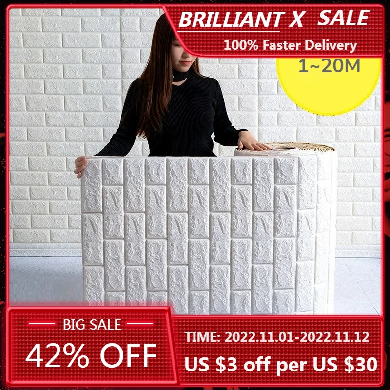 

70cm*1M 3D Self-adhesive Continuous Waterproof Wall Sticker Papel De Pared DIY Home Decor Wall Stickers 3D Brick Wallpapers