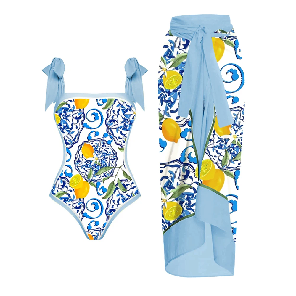 Lemon Fruit Print Swimsuit and Cover Up One-Piece Backless Swimwear 2023 Women Bandage Summer Beachwear Holiday Beach Bikinis 
Lemon Fruit Print Swimsuit and Cover Up One-Piece Backless Swimwear 2023 Women Bandage Summer Beachwear Holiday Beach Bikinis