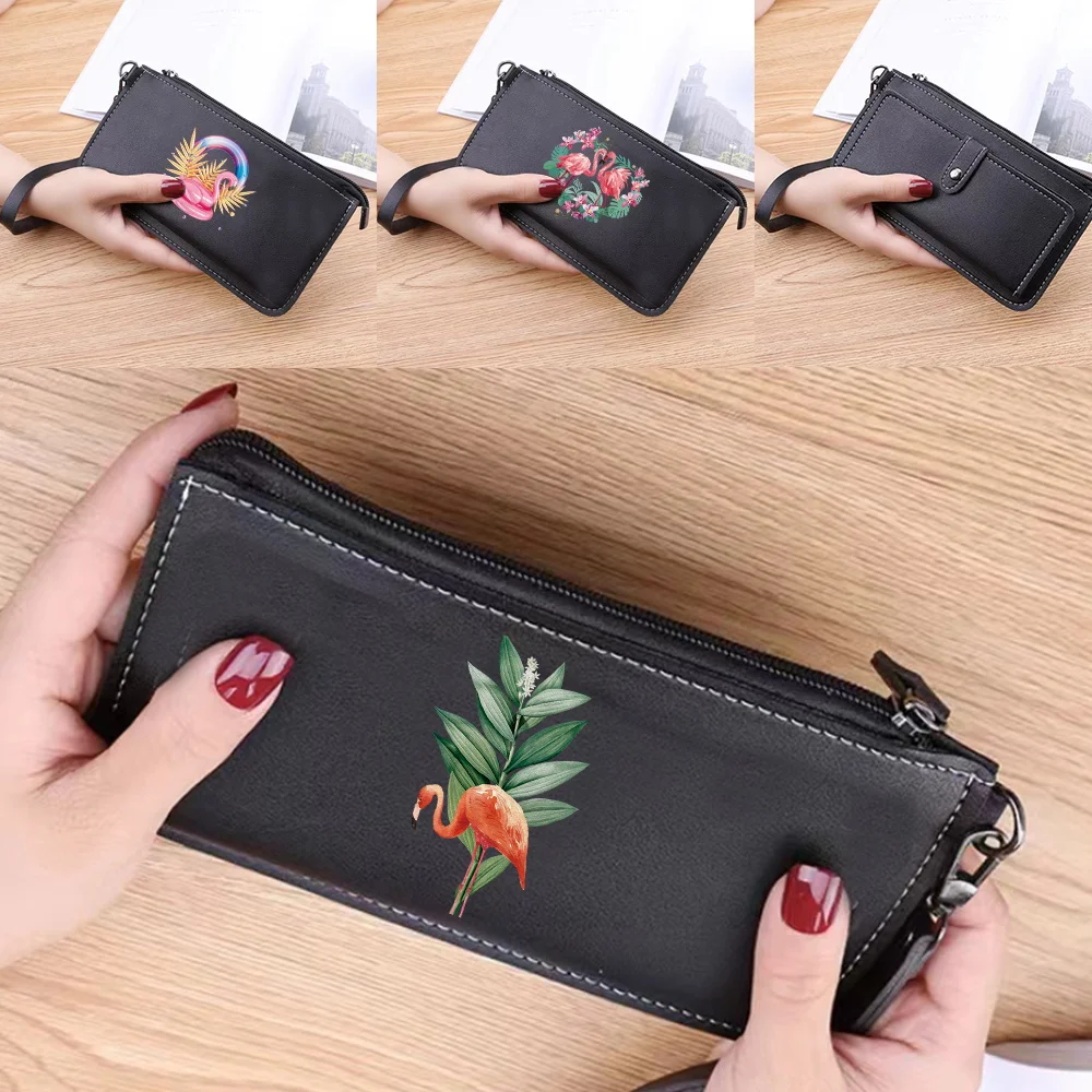 

Purses for Women Wallet Card Holder Inserts Coin Purses Passport Cover Zipper Handbag Money Clip Standard Purse Flamingo Pattern