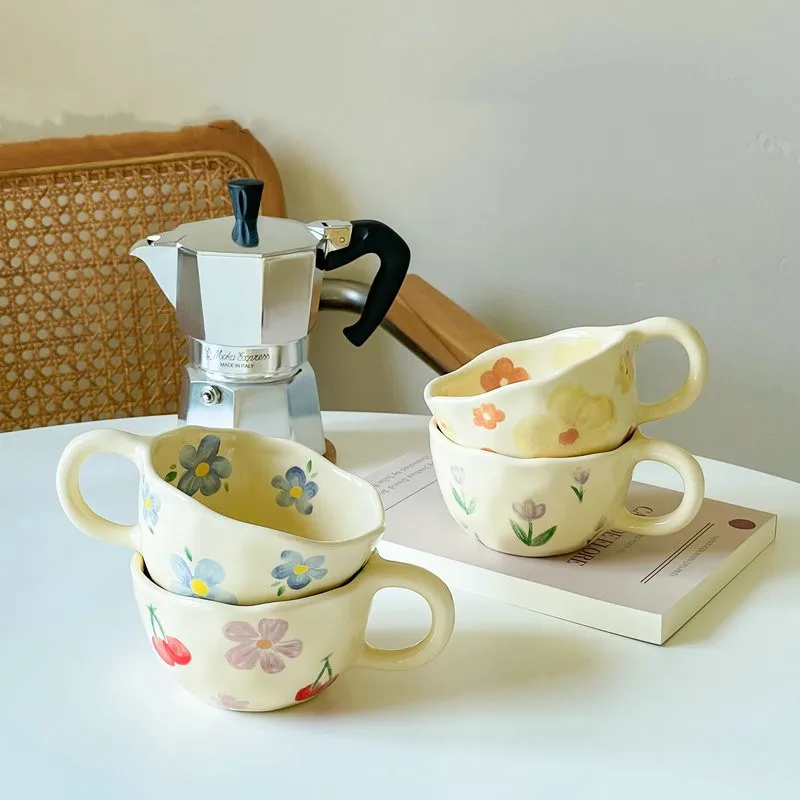 

Керамические кофейные кружки, кружка с ручным захватом, кружка с асимметричными цветами для молока и чая, кружка для завтрака из овсянки в Корейском стиле, посуда для напитков, для кухни