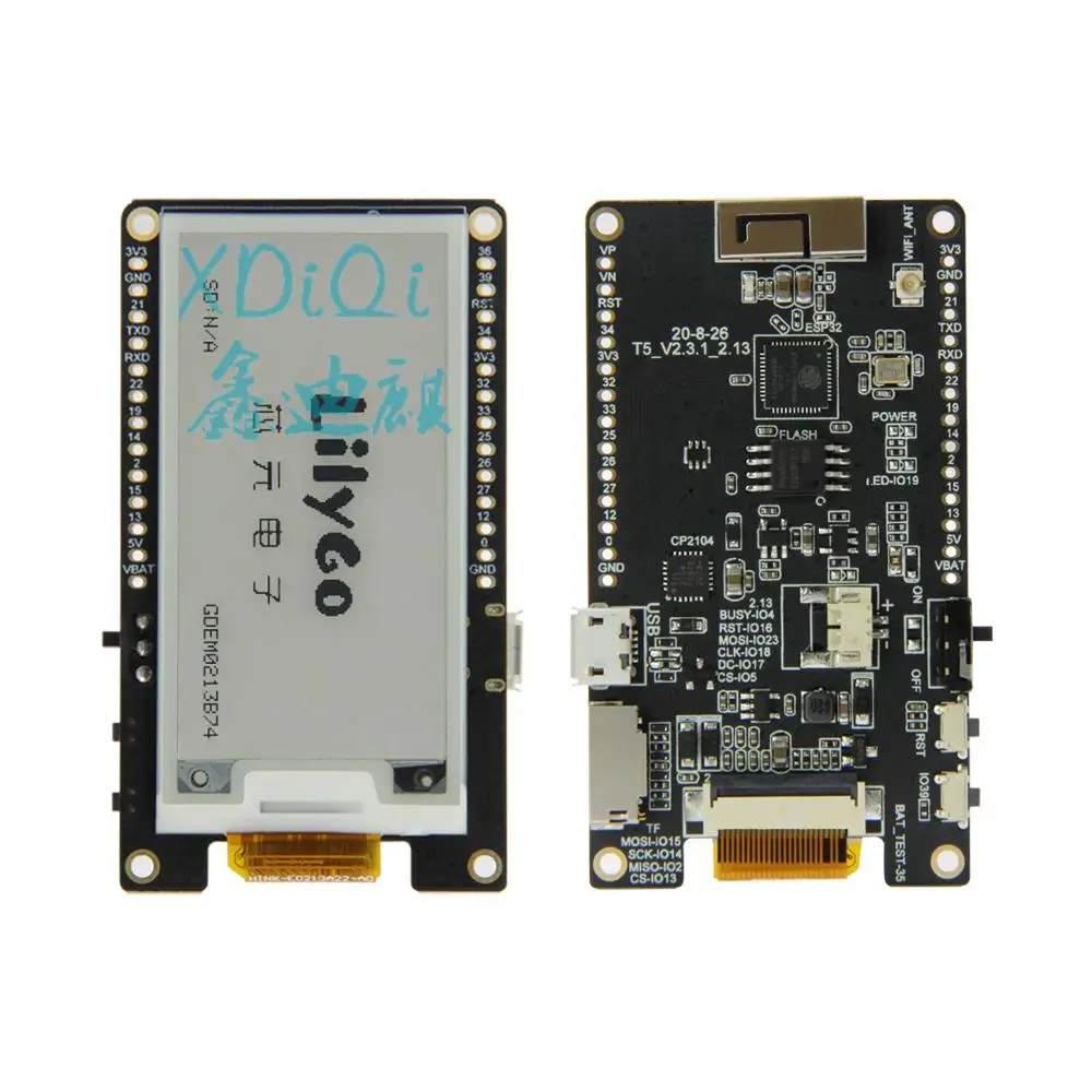 TTGO T5 V2.3.1 _ 2,13 дюймовый экран электронной бумаги новый чип драйвера DEPG0213BN / GDEM0213B74 /GDEM0213B74
TTGO T5 V2.3.1 _ 2,13 дюймовый экран электронной бумаги новый чип драйвера DEPG0213BN / GDEM0213B74 /GDEM0213B74