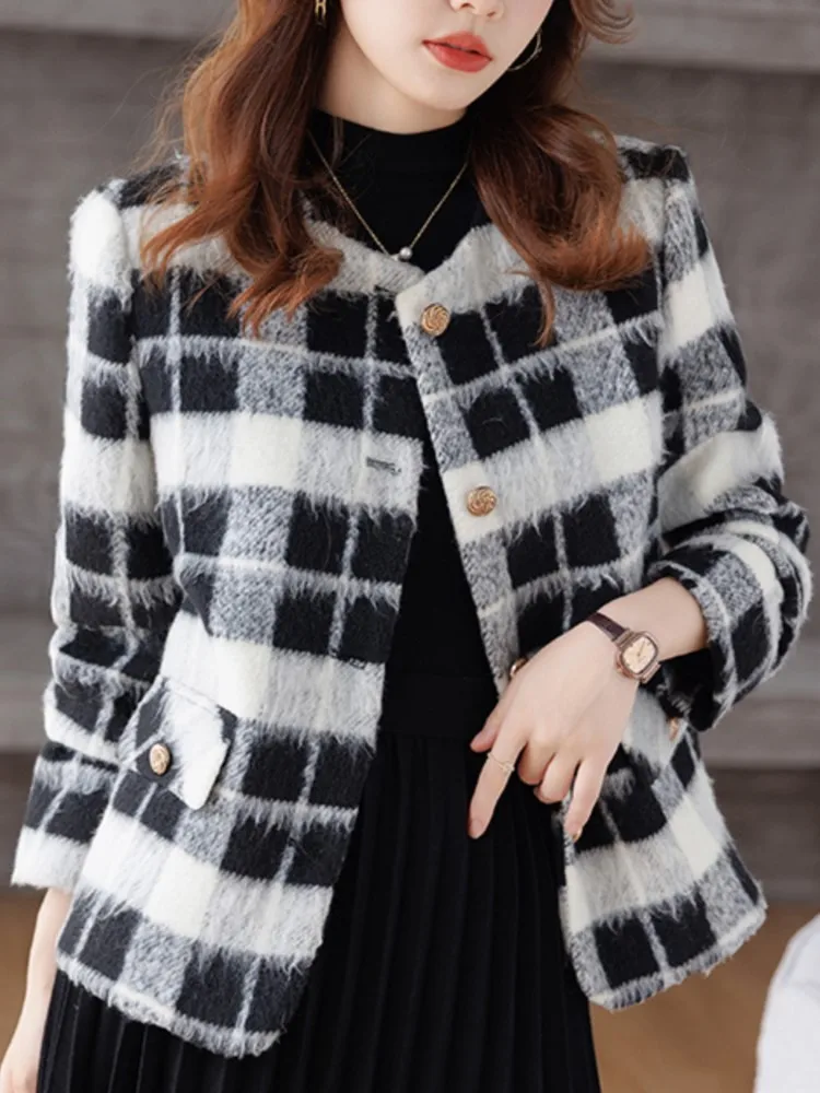 Korean Fashion Elegant Casual Plaid Women Short Jackets Long Sleeve Vintage Outerwear Woolen Coat Female Chic Clothes New 
Korean Fashion Elegant Casual Plaid Women Short Jackets Long Sleeve Vintage Outerwear Woolen Coat Female Chic Clothes New