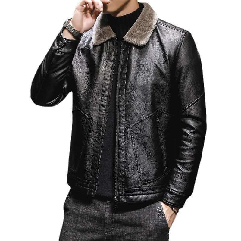 Мужская демисезонная куртка из искусственной кожи, с отложным воротником, на молнии 
Мужская демисезонная куртка из искусственной кожи, с отложным воротником, на молнии