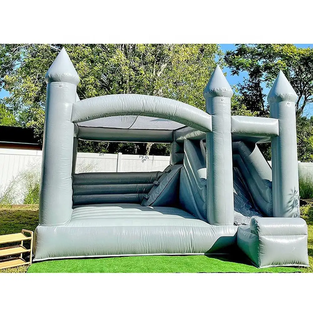 

Commercial White Wedding Bounce House With Turret Top Inflatable Bouncy Castle Slide Combo Jumping Bouncer For Kids And Adults