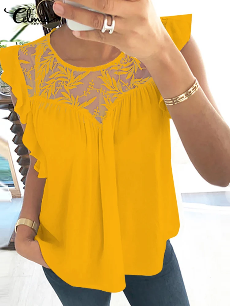 Celmia Summer Tunic Top 2022 Stylish Elegant Lace Patchwrok Blouse Women Sleeveless Holiday Casual O Neck Shirred Ruffled Blusas
Celmia Summer Tunic Top 2022 Stylish Elegant Lace Patchwrok Blouse Women Sleeveless Holiday Casual O Neck Shirred Ruffled Blusas