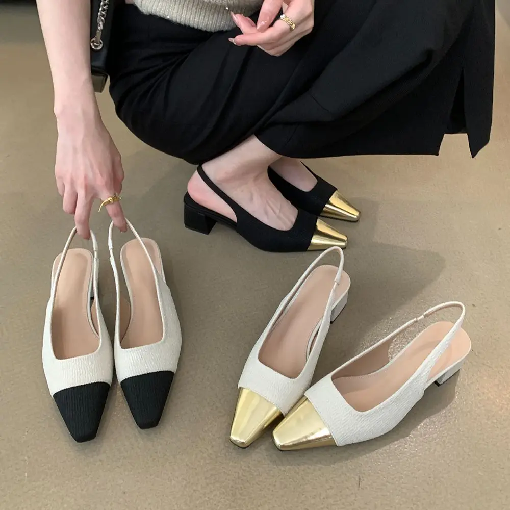 

Женские босоножки разных цветов, модная классическая обувь на плоской подошве и среднем каблуке, эластичный ремешок сзади, Новое поступление 2023, блестящие туфли-лодочки с эластичным ремешком