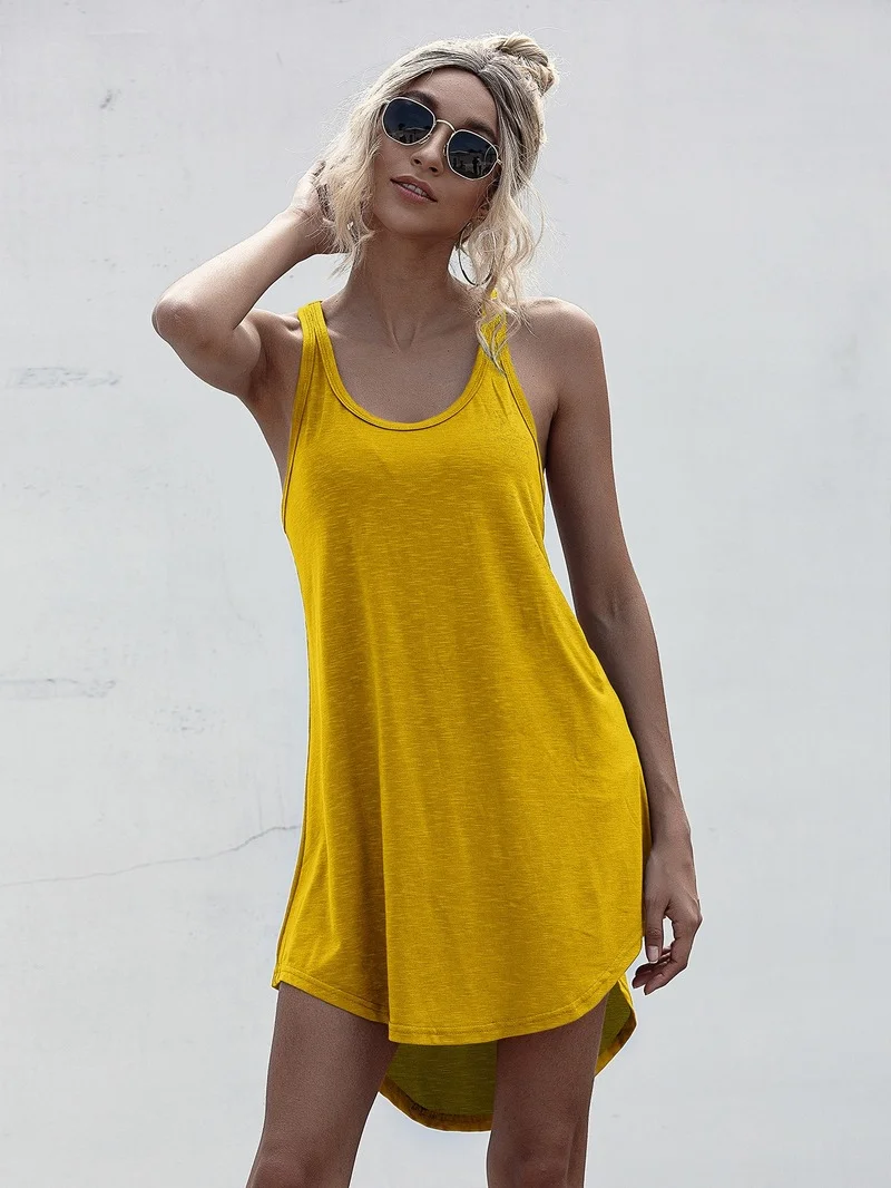Solid Casual O-neck Sleeveless Tank Dress Women Loose Off Shoulder Asymmetrical Cotton Mini Dress Summer Vestidos Streetwear Hot
Solid Casual O-neck Sleeveless Tank Dress Women Loose Off Shoulder Asymmetrical Cotton Mini Dress Summer Vestidos Streetwear Hot