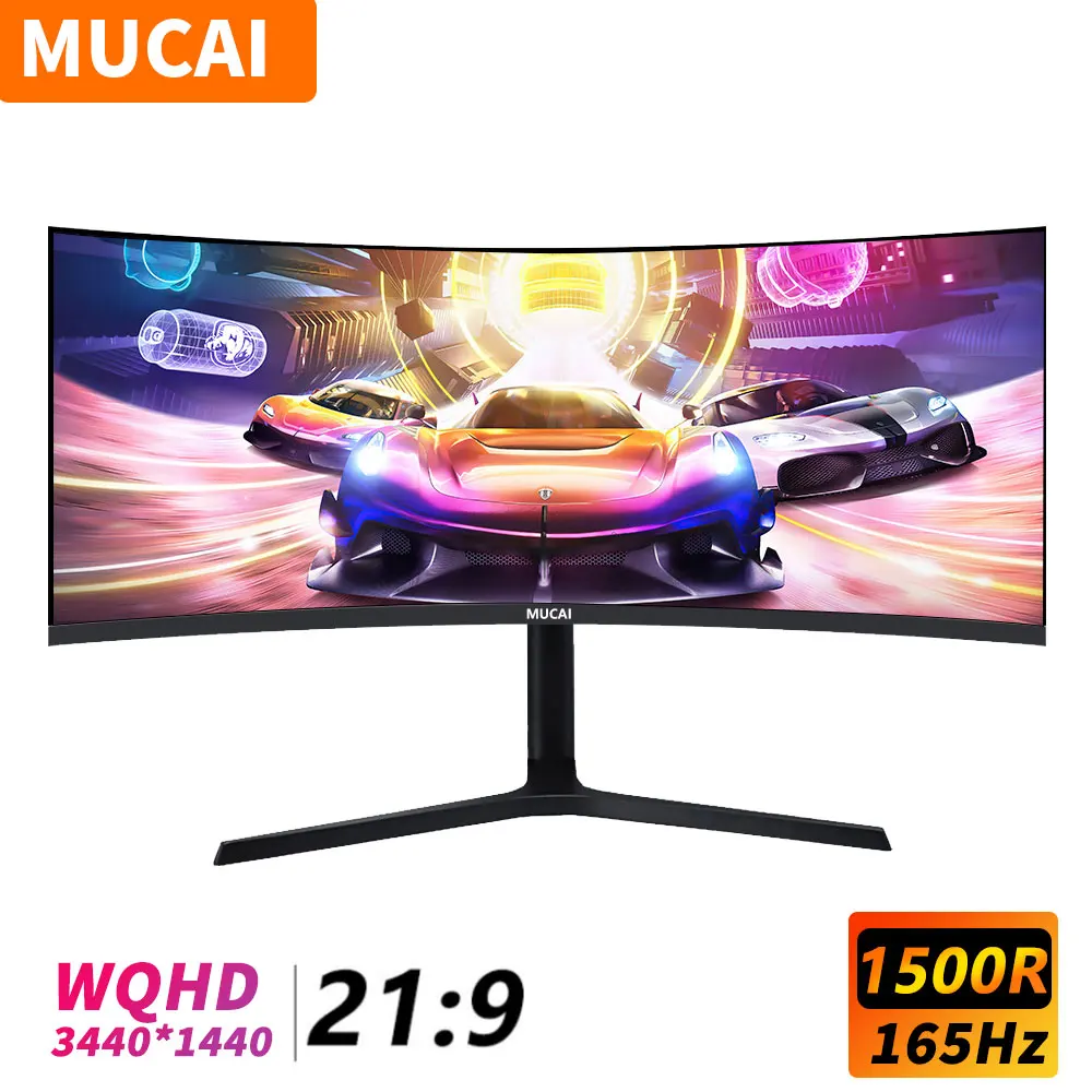 

MUCAI 34 Inch Monitor 165Hz Wide Display 21:9 MVA 144Hz WQHD Screen LED Gamer Computer Desktop 1500R Curved DP/3440*1440