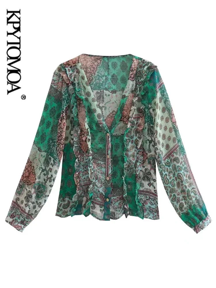 KPYTOMOA Women Fashion Patchwork Printed Ruffles Shirts Vintage Long Sleeve Button-up Female Blouses Blusas Chic Tops
KPYTOMOA Women Fashion Patchwork Printed Ruffles Shirts Vintage Long Sleeve Button-up Female Blouses Blusas Chic Tops