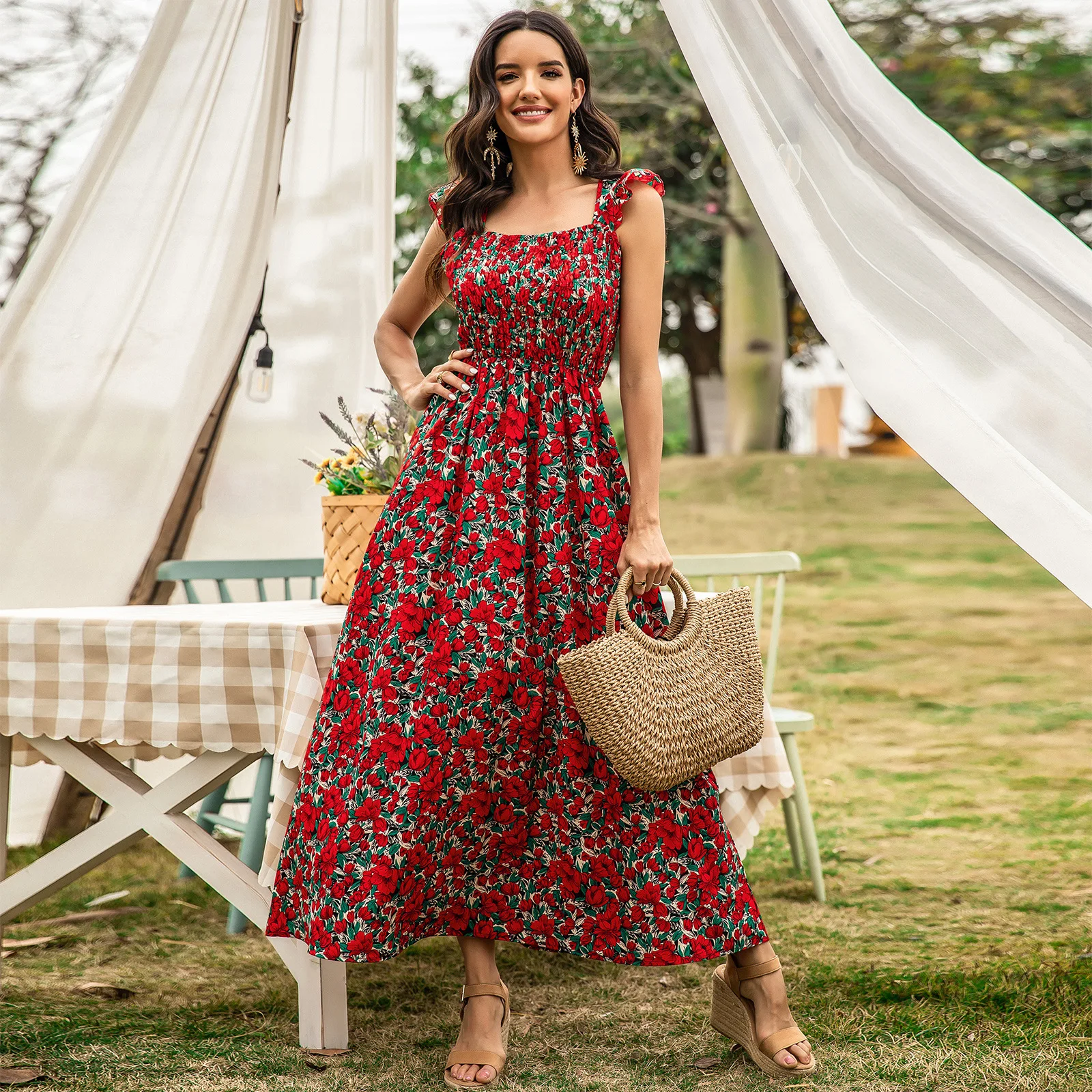 2022 New Summer Sleeveless Dress Elastic Waist Fashion Print Temperament Sweet Beach Resort Long Dress
2022 New Summer Sleeveless Dress Elastic Waist Fashion Print Temperament Sweet Beach Resort Long Dress