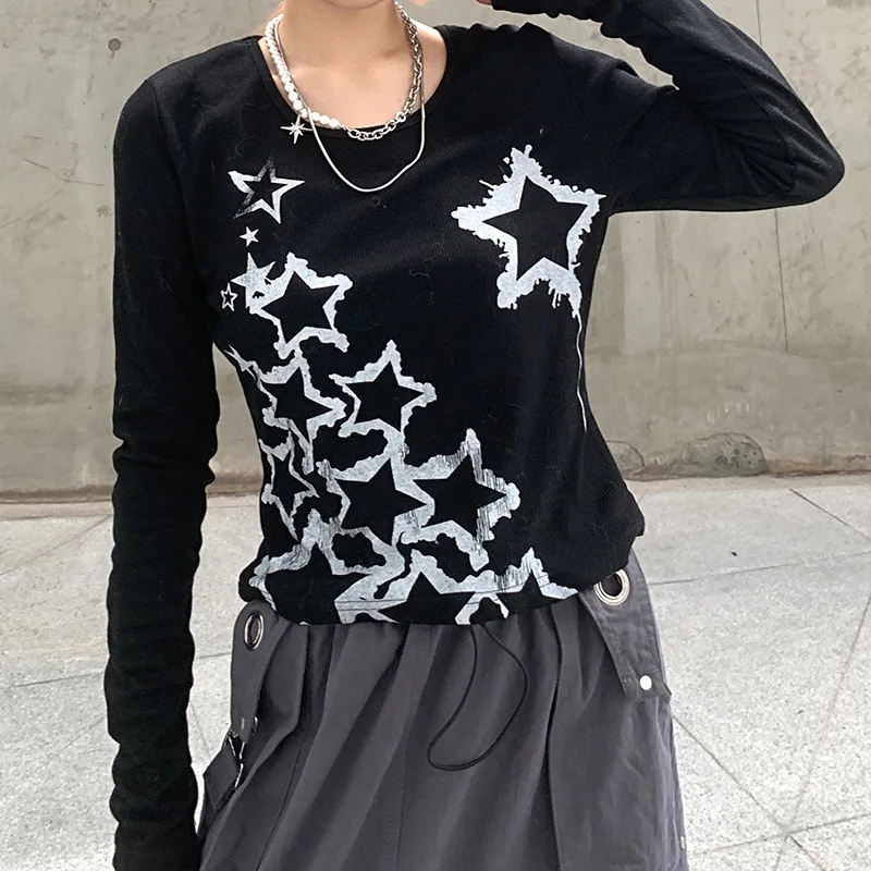 Autumn Women's Clothing Spring New Fashion Long-sleeved T-shirt Women's Gothic Punk Style Dark Pentagram Print Top Y2K Clothes
Autumn Women's Clothing Spring New Fashion Long-sleeved T-shirt Women's Gothic Punk Style Dark Pentagram Print Top Y2K Clothes