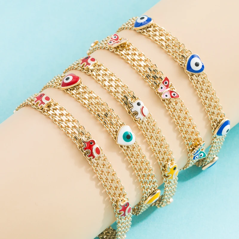King Shiny Ins Bohemia Turkish Evil Eye Charm Bracelet Multi Color Enamel Butterfly Elephant Copper Bangle Girls Party Jewelry
King Shiny Ins Bohemia Turkish Evil Eye Charm Bracelet Multi Color Enamel Butterfly Elephant Copper Bangle Girls Party Jewelry