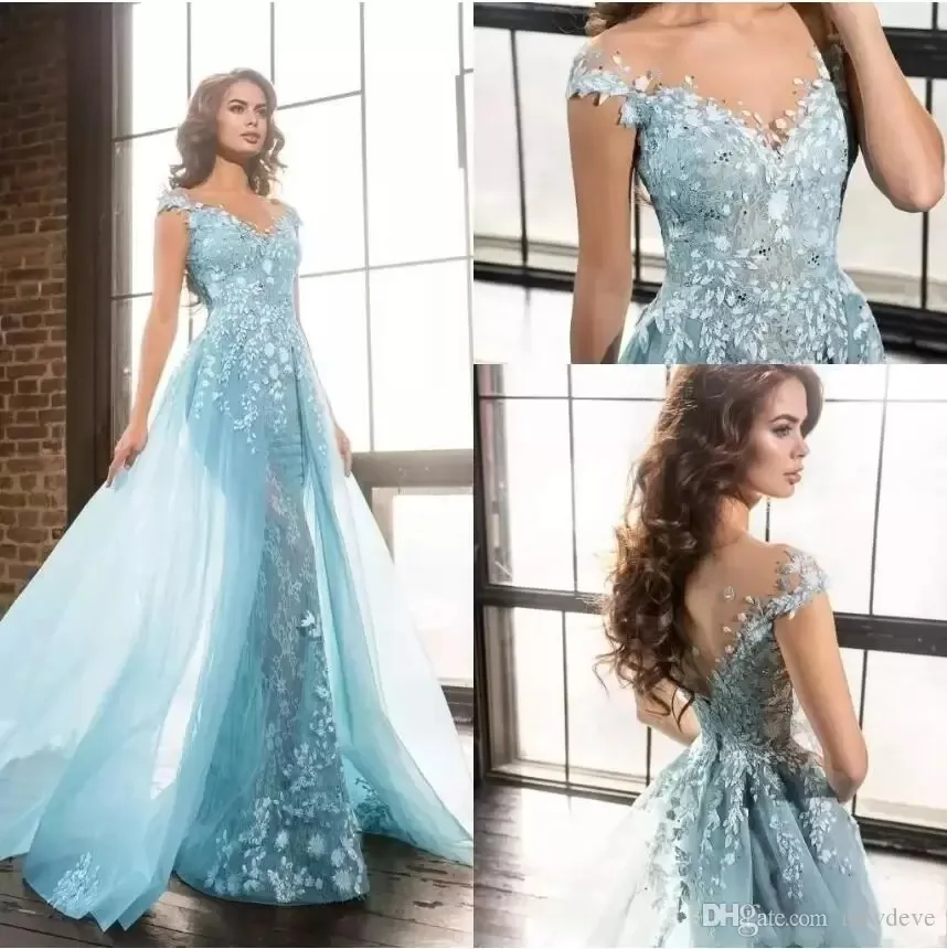 Luxury Evening Dresses Arabic Light Blue Mermaid Sheer Jewel Lace Applique Beads Prom Gowns Sweep Train Special Occasion Dress
Luxury Evening Dresses Arabic Light Blue Mermaid Sheer Jewel Lace Applique Beads Prom Gowns Sweep Train Special Occasion Dress