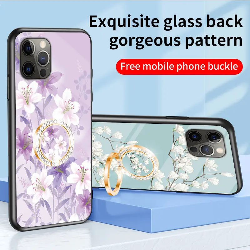 Exquisite Floral Tempered Glass Phone Case for iPhone 14 13 12 11 Pro Max Mini Xsmax XR Shockproof Ultra-thin Cover with Holder
Exquisite Floral Tempered Glass Phone Case for iPhone 14 13 12 11 Pro Max Mini Xsmax XR Shockproof Ultra-thin Cover with Holder