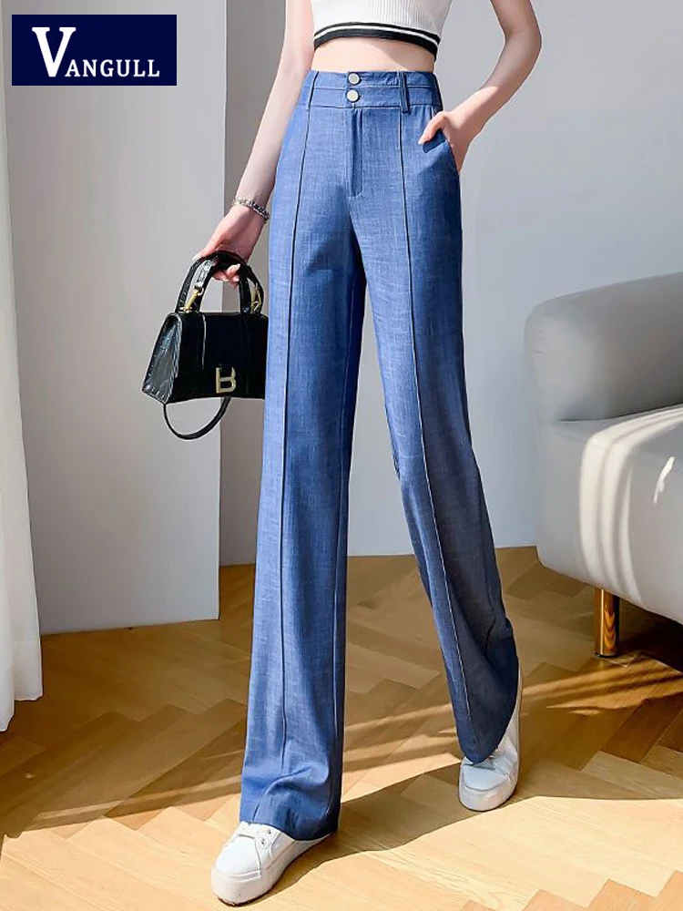 Vangull Summer New Blue Wide Leg Pants Women High Waist Thin Stright Pants Female Solid Loose Pocket Office Lady Simple Trousers
Vangull Summer New Blue Wide Leg Pants Women High Waist Thin Stright Pants Female Solid Loose Pocket Office Lady Simple Trousers