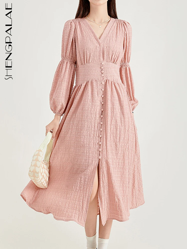 SHENGPALAE Fashion V-neck Dress For Women Lantern Sleeve Single Breasted Folds Patchwork A-line Vestido Autumn 2023 New 5R5266
SHENGPALAE Fashion V-neck Dress For Women Lantern Sleeve Single Breasted Folds Patchwork A-line Vestido Autumn 2023 New 5R5266